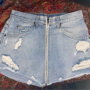 Carmar Blue Mini Skater Skirt with Distressed Design